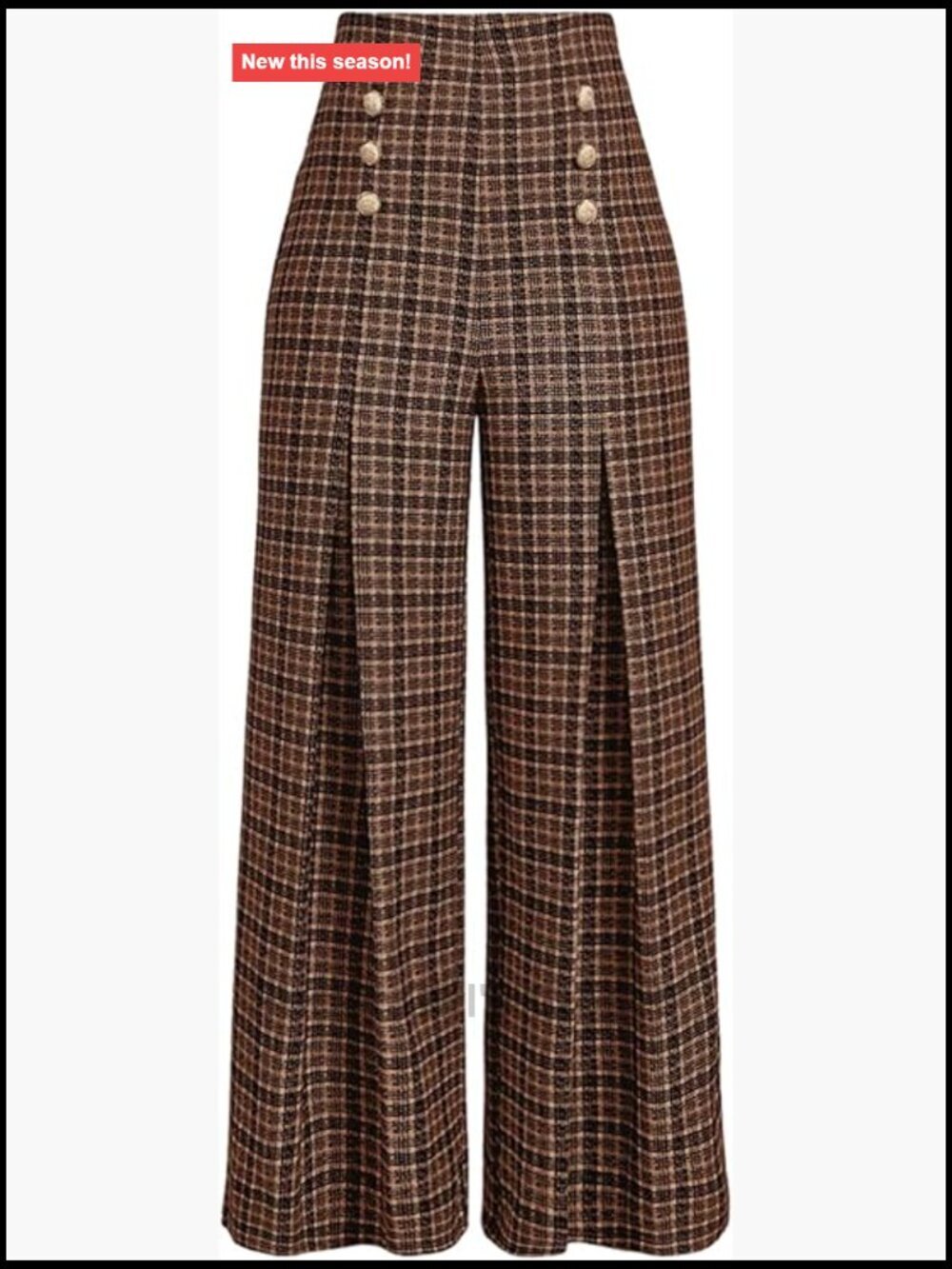 Wide Leg Plaid Pants High Waisted Work Office Trousers Plus Size